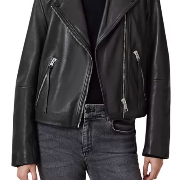 ALLSAINTS DOLBY BIKER SHEEP LEATHER JACKET BLACK SIZE 6 - Picture 7 of 12